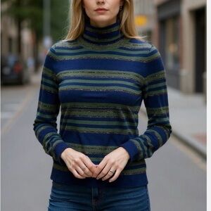 L'AGENCE Blue and Green Striped Sweater